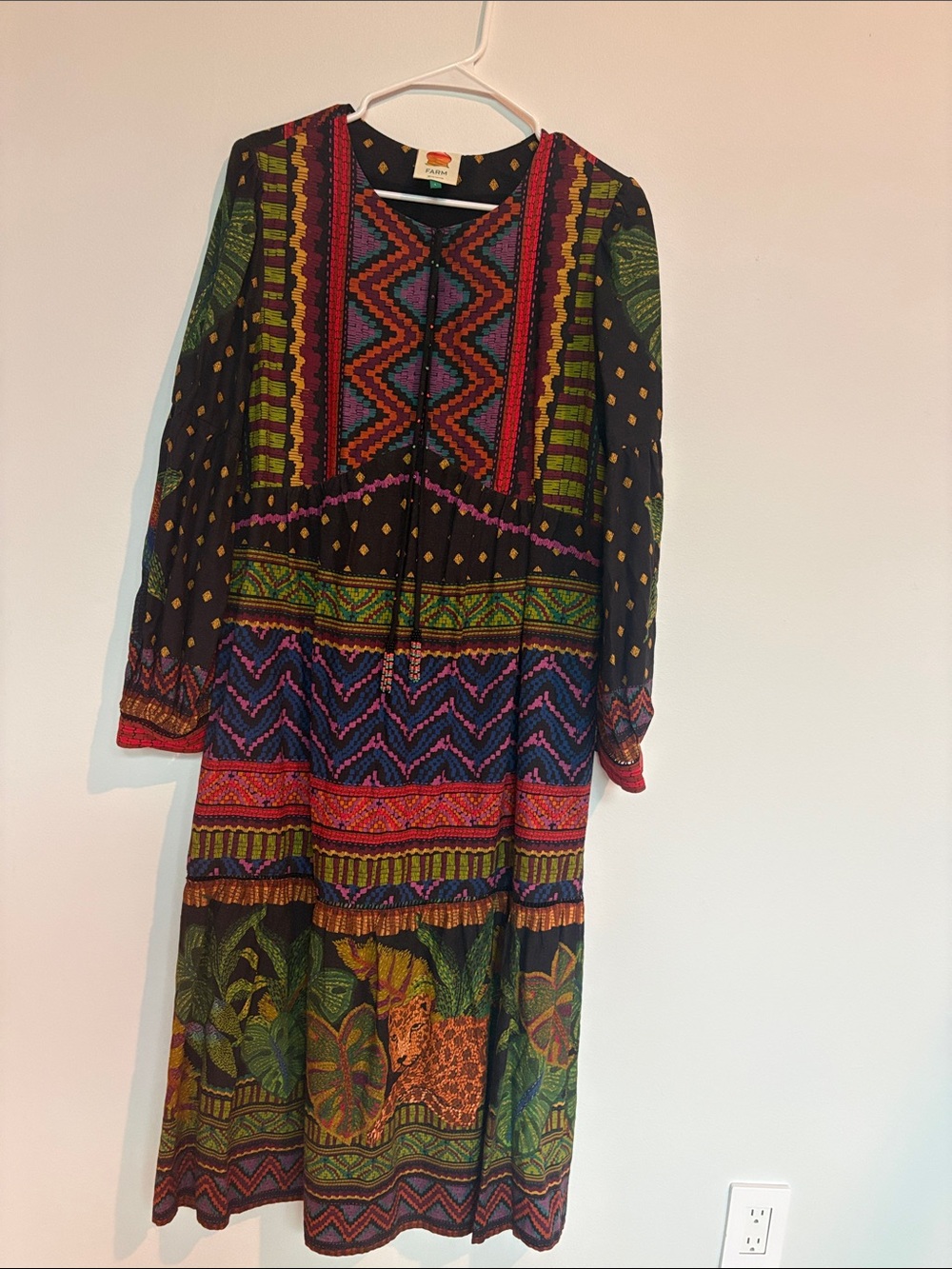 FARM Rio Black Maxi Dress with Multicolor Tribal & Botanical Print